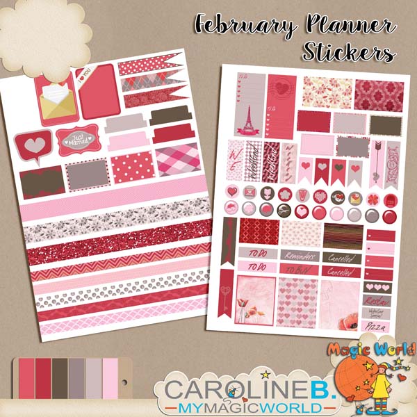 February Planner 84 Stickers A4 Sheets